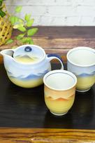 Waza no Kura Stylish Pair Teacups and Teapot Kutani Ware Landscape Japanese Made in Perfect Gift for or 88th Birthday Celebrations Set, Design,