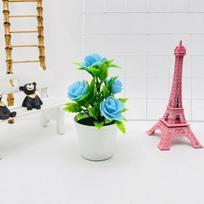 Realistic Foam Rose Potted Plant For Wedding Backdrops And Party Decorations mėlyna