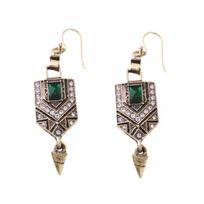 Rhinestone Ear Drops Green Glass Crystal Earrings for Women Ancient Gold Earwear 1