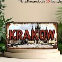 Krokuva Lenkija Retro Istorinis Pagrindinis Aikštės Aliuminio Skardos Ženklas Sienos Meno Dekoras Garažui Barui Vyriškam Kampeliui D Plokščias Spausdinimas Metalo Plakatas 15x30cm(5.9x7.8inch)