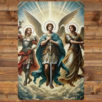 Metal Poster Archangels Michael Raphael Gabriel Religious Wall Art Vintage Tin Sign for Living Room Bedroom Office Church Decor 20x30cm（7.8x11.8inch）
