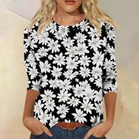 Women's Casual Three-Quarter Sleeve T-Shirt with Oktoberfest Print, Round Neck Festival Top XXXL juoda