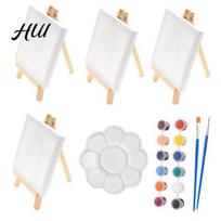 Pine Wood Frame 14/23Pcs/Set Mini Canvas Board with Easel Set Outdoor Lightweight Panel Painting DIY Craft Art Kit 9-inch A