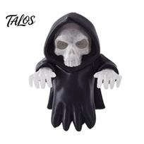 Grim Reaper Decoration Computer Monitor Skull Figurine, 3D Printed Luminous Display Decor, with Hooded Horror Themed Ornament Design, Halloween Ghost