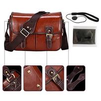 Giyomi DSLR Camera Bag Case Retro Faux Leather Finish British-style Bag/Shoulder (Waterproof) (Red Brown)