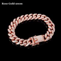 New Luxury Shiny Fashion Bracelet Hip Hop Link Chain Inlaid Rhinestone Bracelet Silver-18.5cm