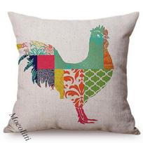 Bohemia Style Cushion Cover Pastel Farm Animal Cock Cow Sofa Decoration Pillowcase Cotton Linen Square Throw Pillow Case Cojines Peach skin 18*18(CM)-1Pcs
