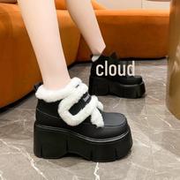 Women's Versatile Height-Boosting Velvet Platform Shoes with Velcro, for Autumn/Winter 2024 40 juoda