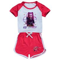 5224 Kids Girls POP Rumi Zoey Mira Print T-shirt Shorts Sport Tracksuit Clothes Set 100cm raudona