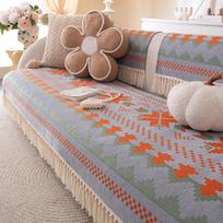 Bohemia Style Universal Sofa Covers Tassels Decoration Furniture Protector Non-Slip Resistant Dirt Sofa Mat Sofa Blanket Towel 70x70cm pilka spalva