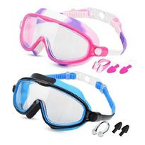2Pcs Kid Swimming Goggles With Earplugs Nose Clip Frogs Resistant Wide View Swim Glasses for Boy Girl Children Swimming