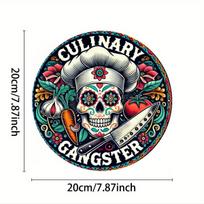 pc Culinary Gangster Chef Gift Wall Art Vintage Style Round Kitchen Sign Humorous Poster for Home Bar Cafe Garage 20x20cm(8x8inch)