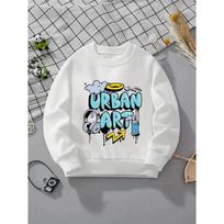 Kids Crewneck Sweatshirt, Urban Graffiti Headphones Spray Paint 110 balta
