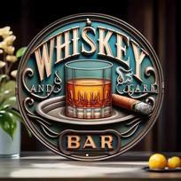 Vintage Whiskey and Cigar Bar Round Metal Tin Sign  Retro Bar  Pub Decor Whiskey Glass and Cigar Themed Wall Art for Man Ca 20x20cm(8x8inch)