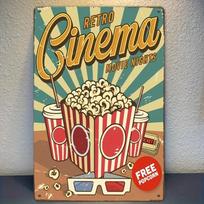 Retro Cinema Movie Nights Popcorn 3D Glasses Metal Tin Sign Wall Decor for Home Theater Bar Man Cave 20x30cm（7.8x11.8inch）