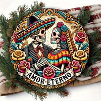 Amor Eterno Mexican Skeleton Couple Day of the Dead Vintage Round Metal Tin Sign Wall Art Plaque for Home Bar Living Room Decor 20x20cm(8x8inch)
