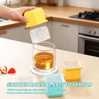 Ice Cube Mold Large Silicone Ice Tray with Lid Easy To Remove Food-Grade Slow Melting Ice Maker for Whiskey Cocktails geltona