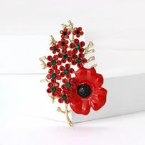Rhinestone Poppy Flower Brooches for Women Unisex Enamel Botanical Flower Pins Banquet Party Backpack Gifts Jewelry Accessories MULTI