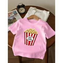 European sizes Popcorn Fun Pattern Print, Girls' Round Neck Short Sleeve T-Shirt, Comfortable and Breathable, Suitable for Daily Casual Wear 98cm rožinė