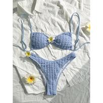 Naujas Atvykimas Vienspalvis Saulėgrąžų Bikini Rinkinys Atostogų Maudymosi Kostiumas Seksualūs Mikro Dviejų Dalių Bikini Rinkiniai Vasaros Paplūdimio Drabužiai S mėlyna