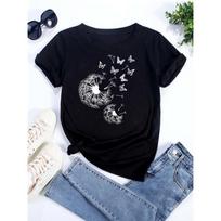 Dandelion graphic printing T-shirt women's summer short-sleeved round neck casual fashion streetwear top M