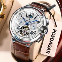 Prabangus Verslo Vyriškas Laikrodis Data Savaitė Nerūdijantis Plienas Tourbillon Vyriškas Laikrodis Atsparus Vandeniui Automatinis Mechaninis Vyriški Laikrodžiai ruda/balta