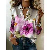 Ladies' luxurious white blouse, printed long-sleeved button-down blouse, a charming satin top suitable for formal events and romantic outfits S balta