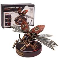 Robotime 3D Metal Puzzle Rhinoceros Beetle with LED Light of Industrial-style Building Block gift for Kids
