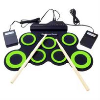 1 Box 7-Pads Portable Electronic Drum USB Folding Music Drums for Beginner Practice žalia/juoda