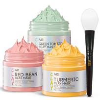 ANAiRUi Clay Face Mask Set, Green Tomato, Red Bean, Turmeric, 3 x 2.5 oz beige