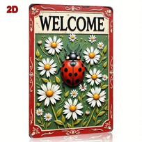 Vintage D Metal Sign  Inch Ladybug Daisy Design Rustic Welcome Decor for Garden Fence Front Door Backyard Wall Entryway 20x30cm（7.8x11.8inch）
