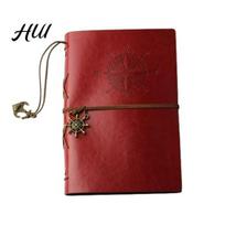 Sketchbook Notebook Faux Leather Binder, 6 Ring Loose Leaf Vintage Personal Strap Closure Planner with Retro Steering Wheel Pendant for Writing, Small raudona