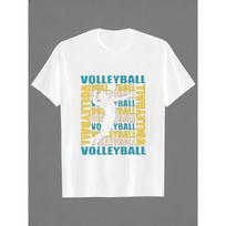 European sizes Boys' Volleyball T-Shirt - Features a Stylish Black Background with an Overlapping Multicolored 'VOLLEYBALL' Print 98cm balta