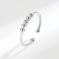 New 925 Silver Stress Relief Fidget Spinner Rings Rotate Beads Anxiety Adjustable Rings for Women Men Fine Jewelry