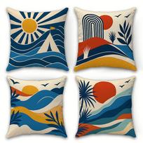 Boho Coastal Pillow Covers Mid-Century Modern Sun Wave Palm Art Decorative Throw Pillow Cases Tropical Home Decor Cushion Covers Peach skin 18*18(CM)-1Pcs