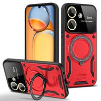For Xiaomi Redmi 13C Case Armor Shockproof Ring Stand Cover For Poco C65 C 65 PocoC65 Magsafe Magnetic Wireless Charge Cases For Redmi 13C raudona