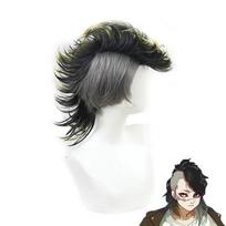 Anime Shinazugawa Genya Cosplay Perukai Anime Demon Slayer: Kimetsu No Yaiba Juodos ir geltonos spalvos aukštos temperatūros pluošto plaukų perukas as the picture-