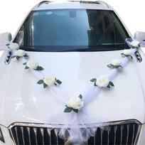 Balta rožė dirbtinė gėlė vestuvių automobilio dekoravimui, nuotakos automobilio dekoracijos, durų rankenų kaspinai, šilkinė gėlė balta