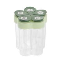 5-in-1 prieskonių indelis, prieskonių stiklainis, plastikinis, keli skyriai, druskos, pipirų, cukraus laikiklis, namų virtuvės aksesuaras, pagardas žalia