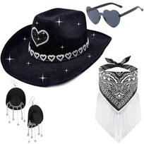 Festival Cowboy Hat Set with Heart Trim for Birthday Celebration Holiday Parties and Themed Event Polyester Plastic juoda
