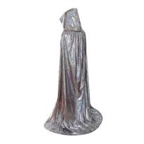 Shiny Hooded Cape, Iridescent Full Length Cloak, Sparkly Unisex Hooded Cloak for Halloween Masquerade Party Mardi Gras Costume 110cm sidabras