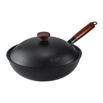 Hand-forged Cast Iron Wok Pan with Lid Non Stick Titanium Iron Pot Kitchen Cooking Tools General Use Chinese Wok All Stoves