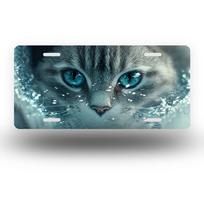 D Flat Car P Blue Eyes And Shiny Background Cat Face Front License Plate License Plate Cover And Frame Funny Standard License 15x30cm(5.9x7.8inch)