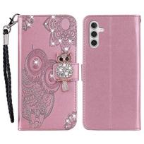 Compatible For Samsung Galaxy A17 5G Wallet Case Owl Flower Imprinted Rhinestone Leather Cover auksas