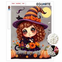 Pearl Painting DIY Kit Frameless Halloween Witch Pumpkin Pattern Shiny Bead Art Canvas Creative Wall Decor Gift Craft Home Artworks 30x40cm