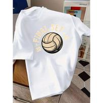 Kids Crewneck T-Shirt, Volleyball Graphic with  FINAL SET  Letter Print 110 balta