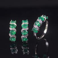 925 Sterlingo sidabro natūralaus agato papuošalų rinkiniai Rinkiniai Užsegimai Auskarai Elegantiškas žiedas 6*4mm brangakmenis moteriai vestuvinė dovana Nauja us ring size 6# žalia