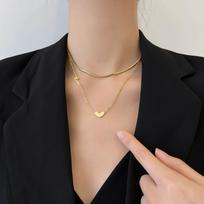 Nicely Designed Necklace for Women's Insets with A Cool and Cool Style Collarbone Chain Double Layered Love New Flat Snake Chain Fashionable Neckchain 38CM beige