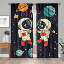 2 vnt. Kosmoso astronautų užtemdymo užuolaidos, su raišteliu poliesterio panelės, HD skaitmeninė spauda, pusiau permatomas modernus dizainas, skalbiamos mašinoje 53x116cm 2pc&Without mount
