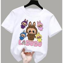 2025 New Labubu Printed Children's T-shirt LABUBU Pattern Girls Round Neck Short Sleeve Fashion Versatile Clothing 110